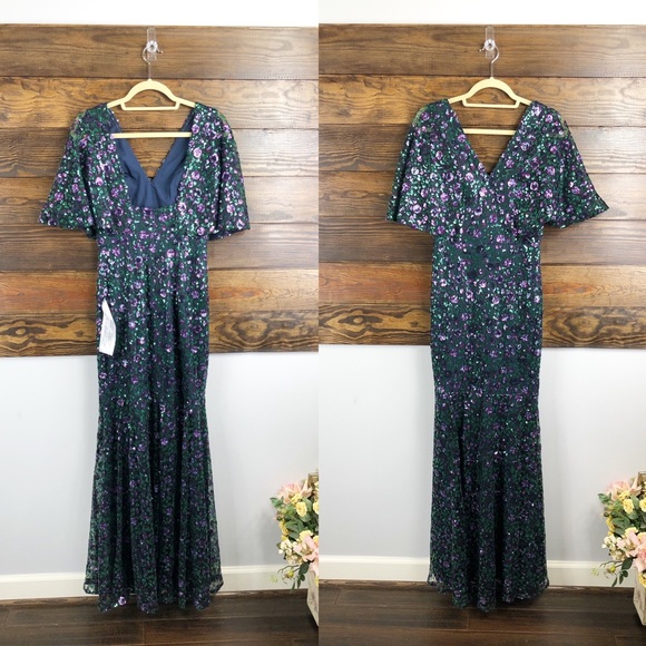 Dress The Population Laine Sequin Lace Gown Violet - Picture 5 of 8